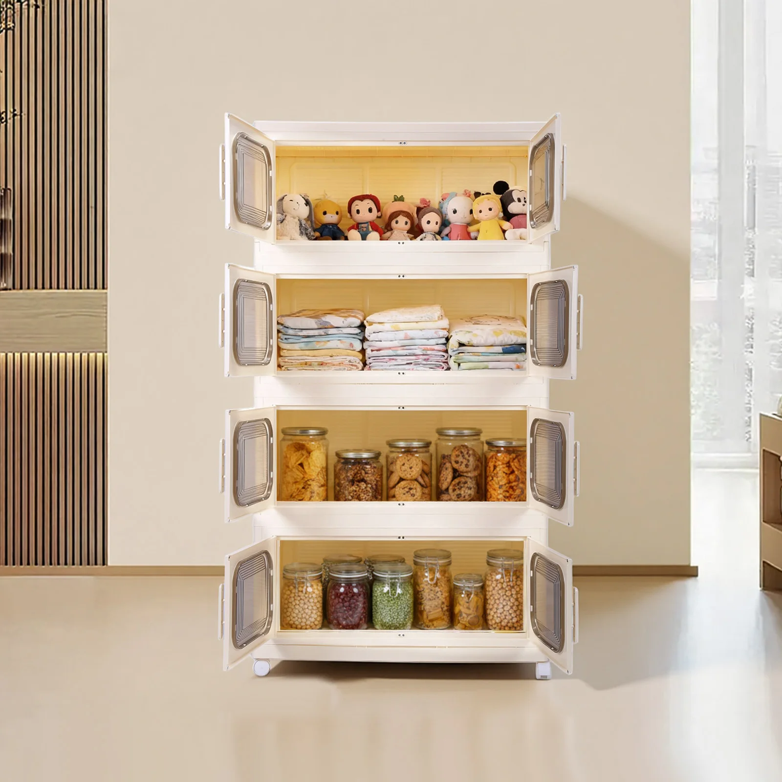 4 Tier Storage Bins with Lids Stackable Closet Organizers Bin with Wheels Collapsible Storage Boxes For Home/Office/Dorm Room