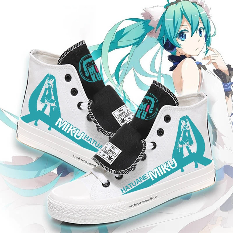 

Anime Cartoon Hatsune Miku Unisex Couple Canvas Shoes Cute Cartoon Casual Versatile Graffiti Printed High Top Shoes Gift