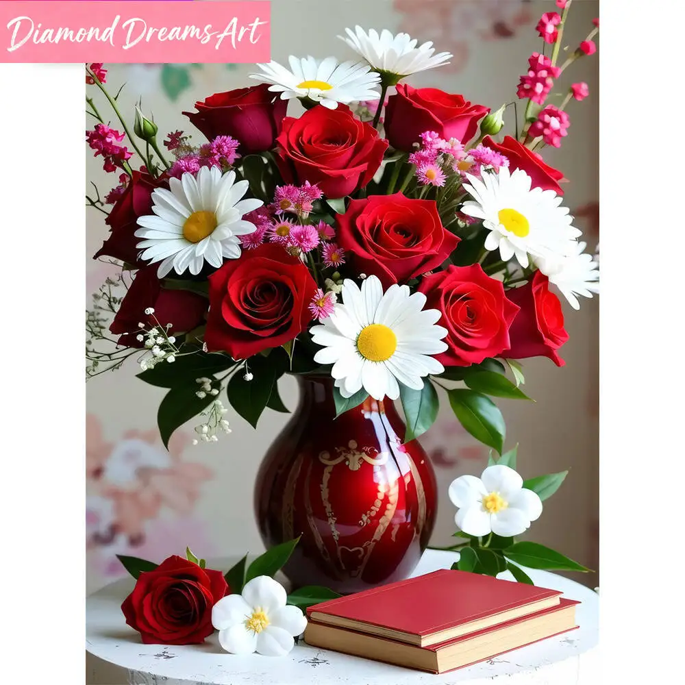

5D DIY Diamond Embroidery Rose Mosaic Flower Picture Of Rhinestones Vase Diamond Painting Chrysanthemum Wall Decor,frameless