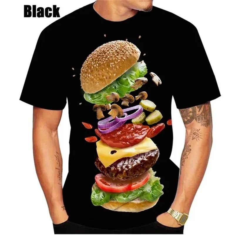 Summer 3D Print Hamburger Tshirt Short Sleeve Men Women Oversized T Shirt Tops Streetwear Round Neck Designer Clothes Men