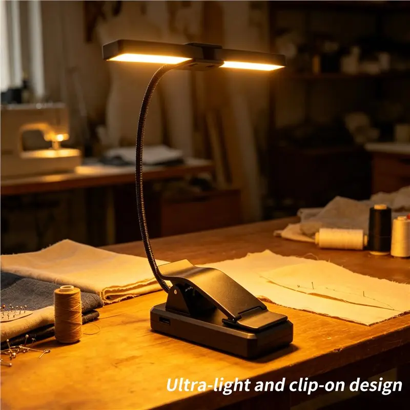 A19F-Double-Headed Rechargeable Clip-On Music Stand Light Lightweight Eye Care Book Light