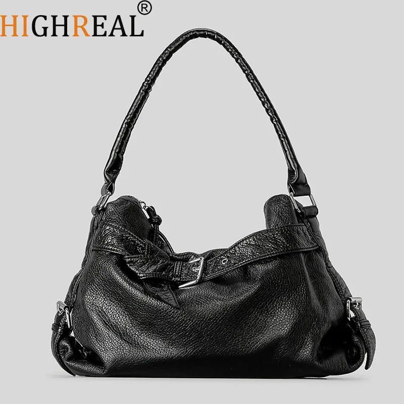 

Винтажная женская сумка большой вместимости из мягкой искусственной кожи, ретро-сумка через плечо, качественная мотоциклетная сумка