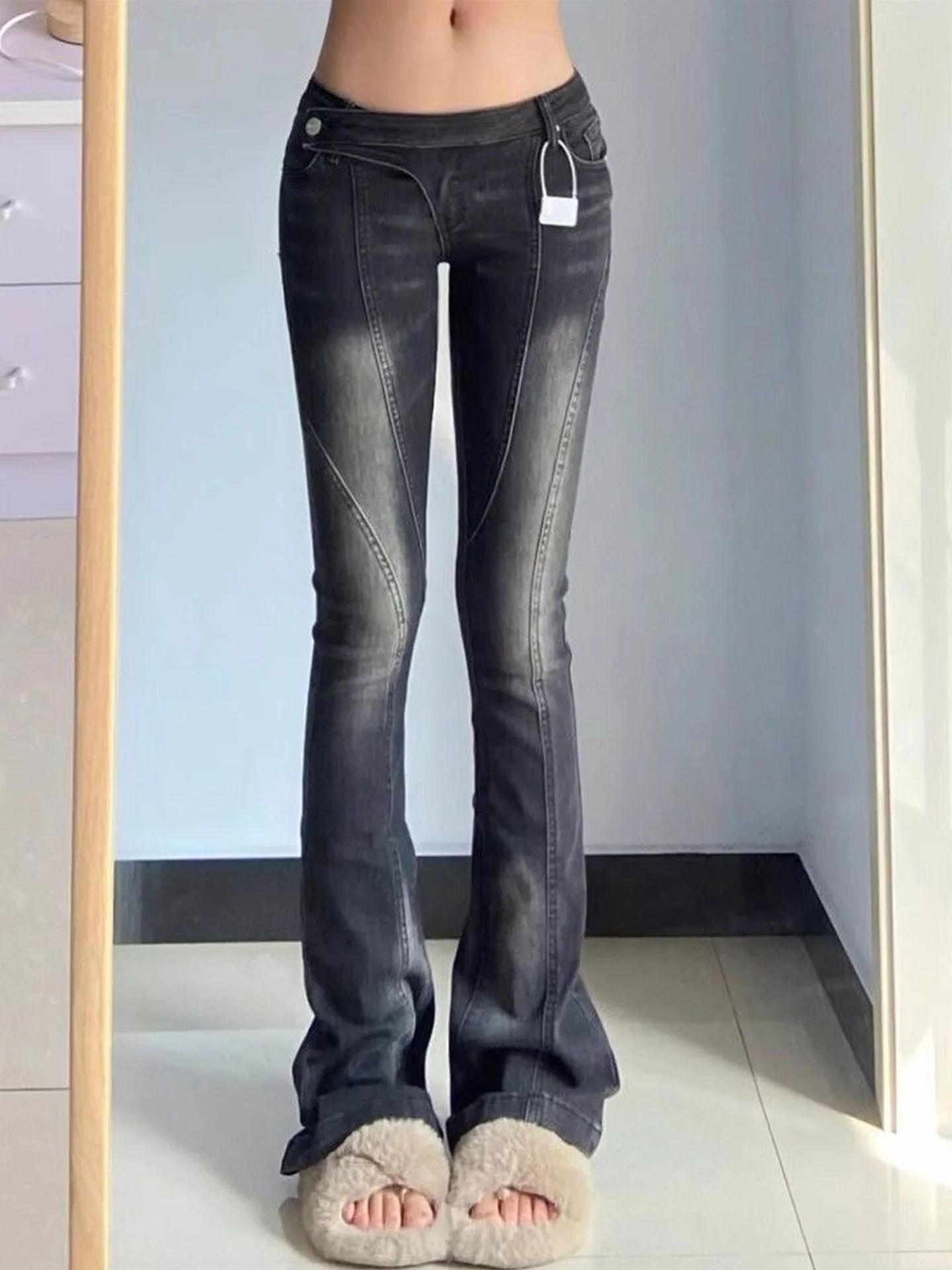 

Low Waist Bell Bottom Denim Jeans Women's Summer New Style Slimming Bell Pants High Street American Retro Elastic Jeans