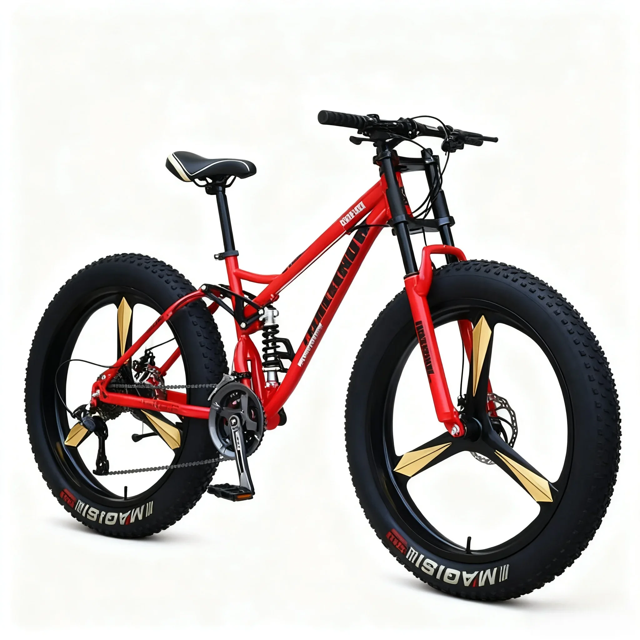 

Red Shock-Absorbing Off-Road Mountain Bike 3-in-1 Variable Speed Beach Snow Ultra-Wide 4.0 Tires for All-Terrain