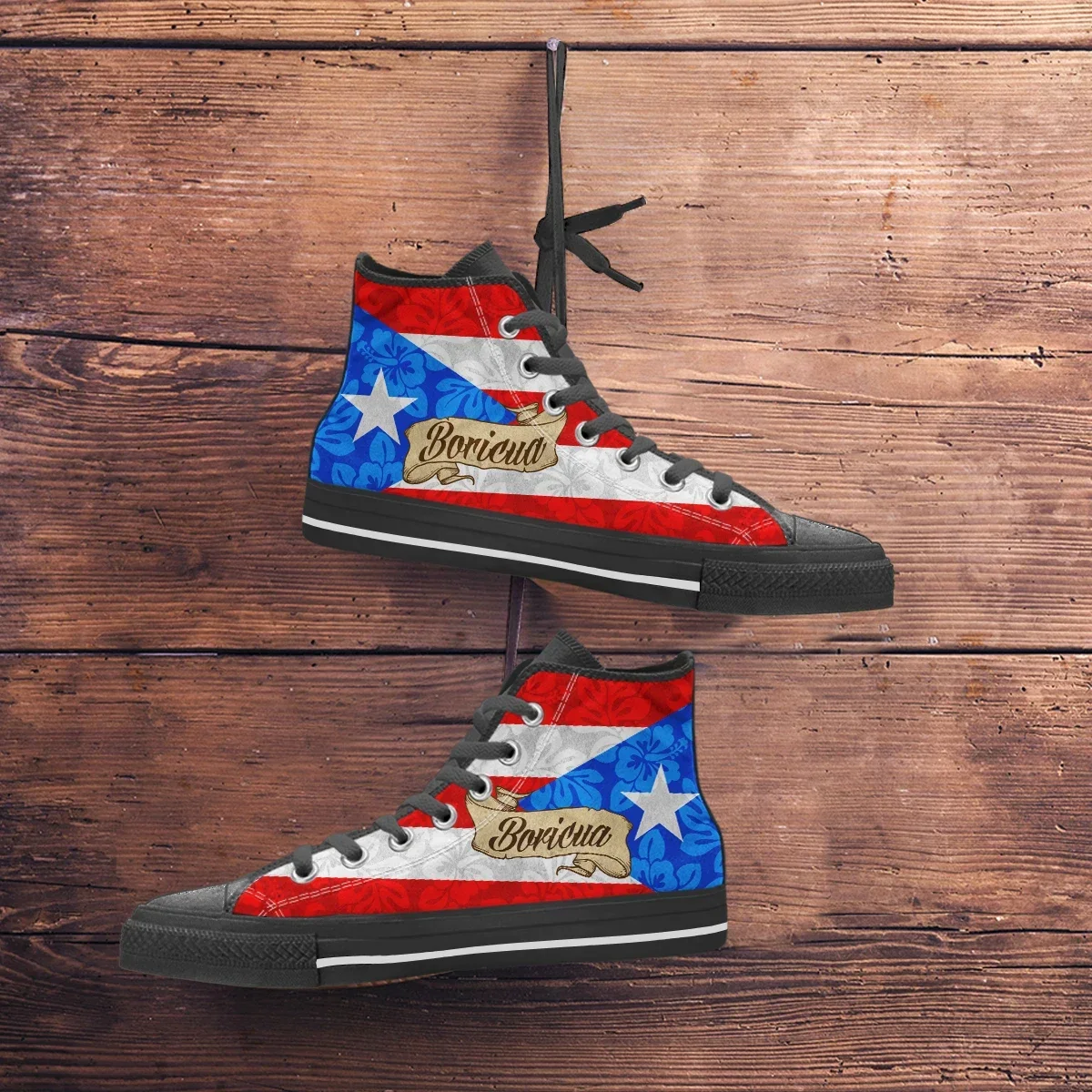 Fashion Style Men Puerto Rico Flag High Top Canvas Shoes Breathable Outdoors Walking Sneakers Wild Printing Cool Zapatillas