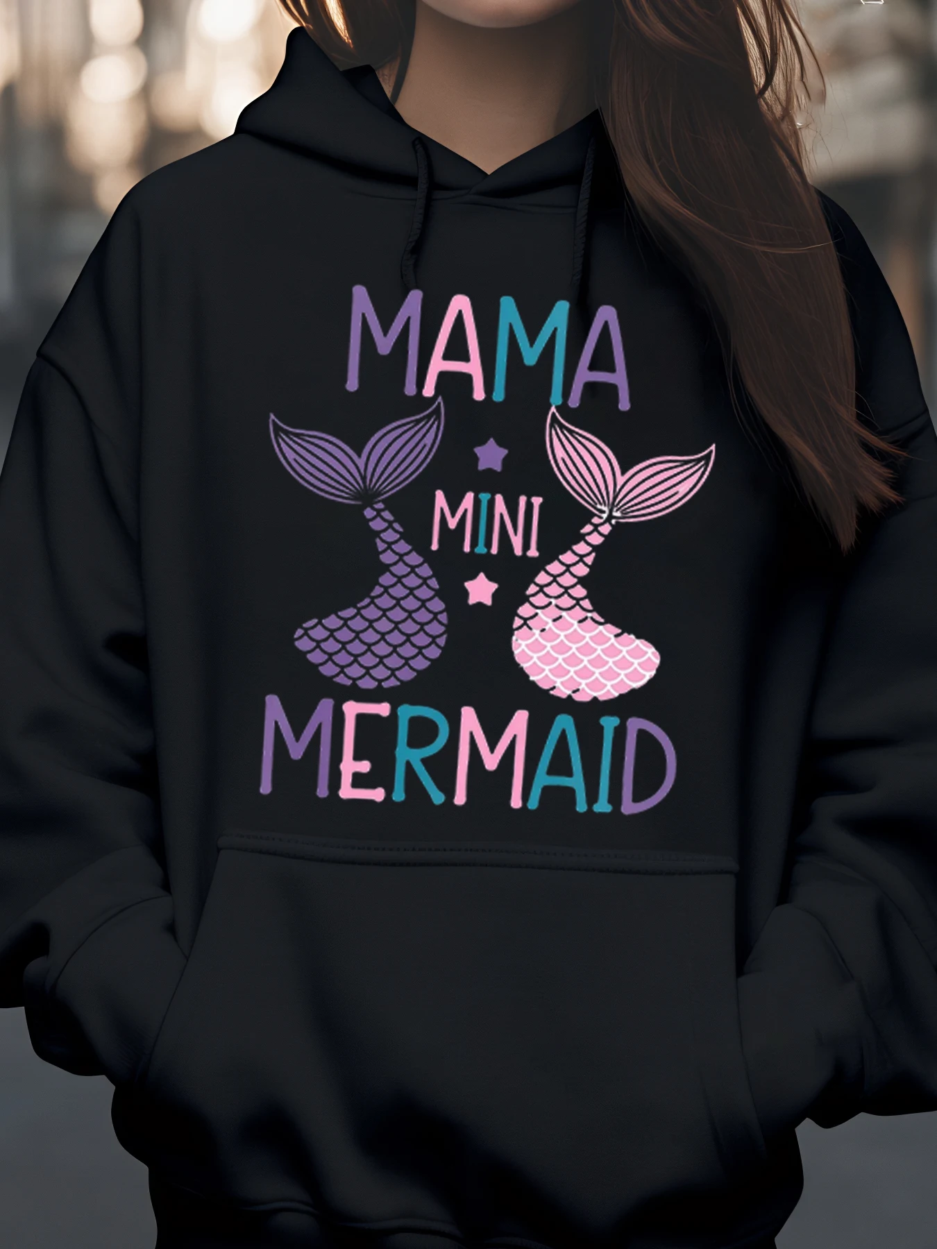 

Мини-толстовка с принтом русалки «Русалка Мама», одинаковый наряд для мамы и дочки, семейная повседневная одежда для женщин и девочек