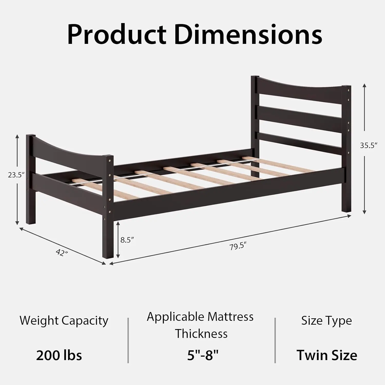 Bingkai tempat tidur kayu ukuran ganda, tempat tidur Platform gaya pedesaan dengan sandaran kepala &, penyangga celah kayu Solid, tanpa kotak pegas