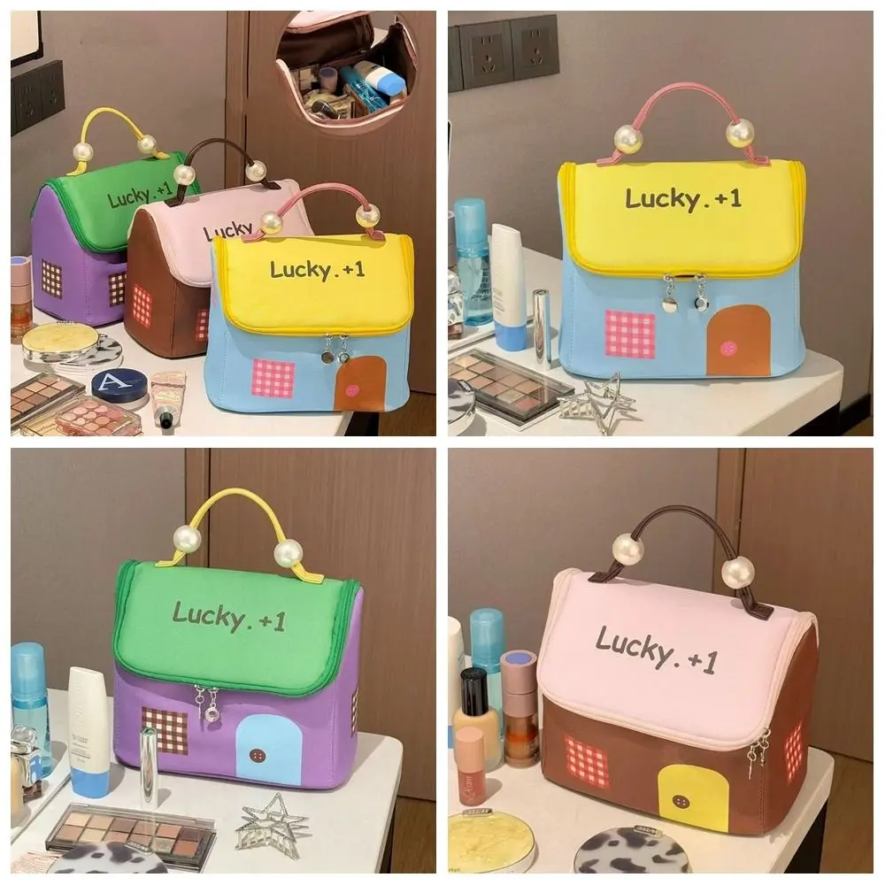 

Large Capacity Cute Cabin Makeup Bag House-shaped Kawaii Handheld Cosmetic Case Cartoon Zipper Portable Storage Bag Outdoor