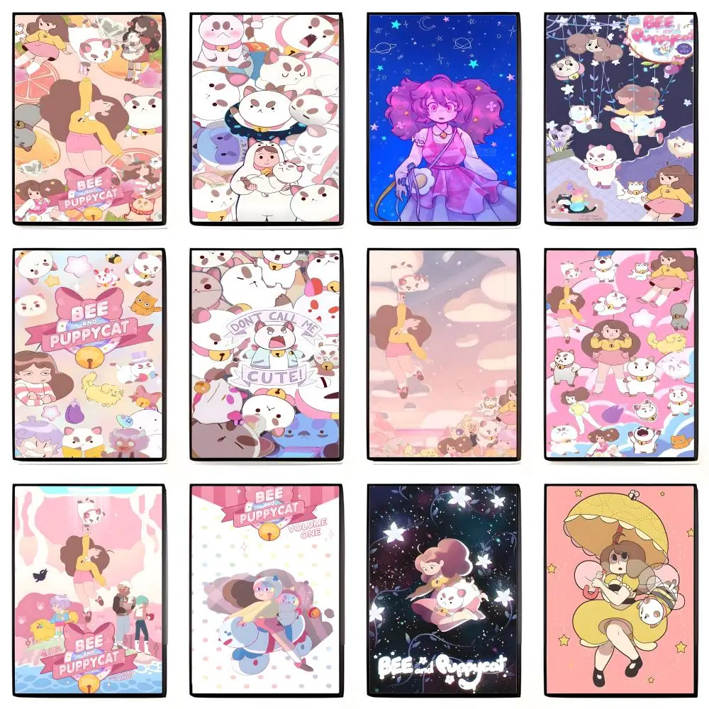 Fashion Cute Whimsical B-Bee And P-PuppyCat Poster High-definition Art Sticker Self Adhesive Waterproof Home Decoration