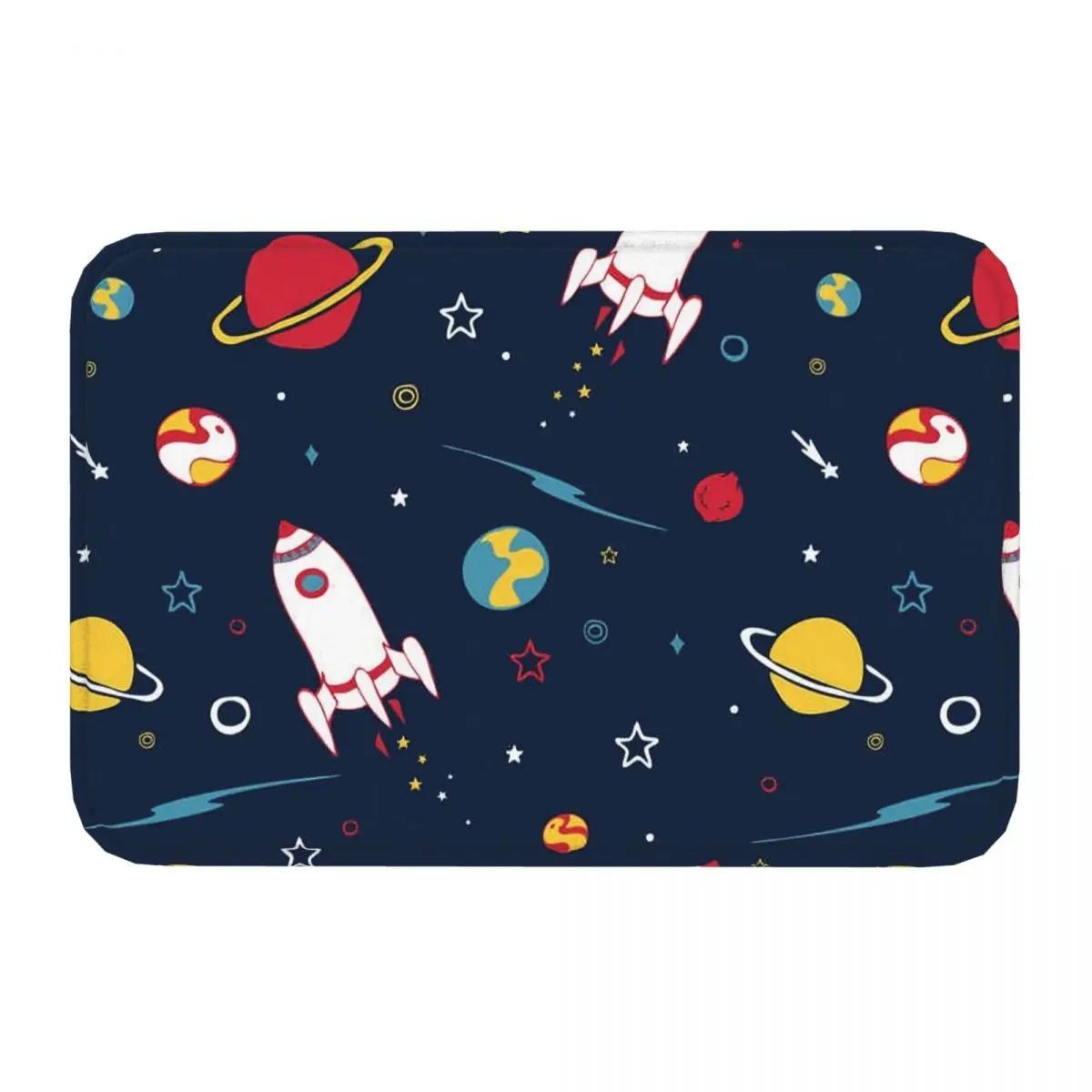 Spaceship On Dark Blue Hand Drawn Space Doormat Non-Slip Entrance Kitchen Bathroom Door Floor Mat Garage Rug Carpet Footpad