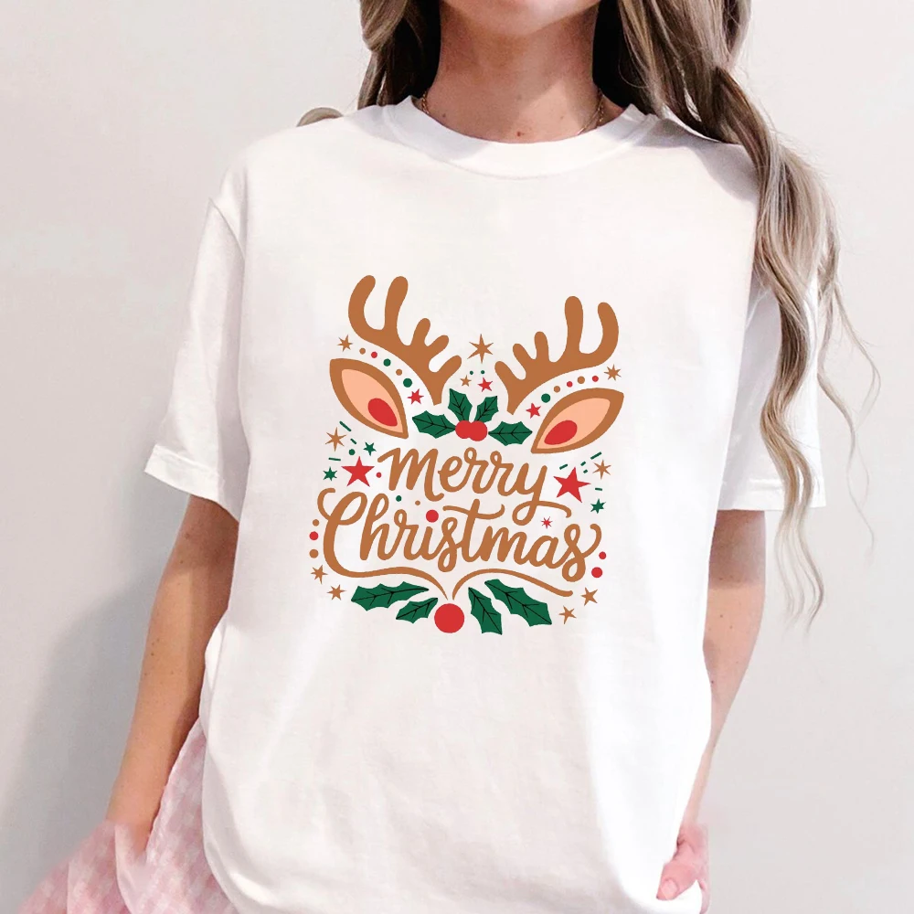 

Merry Christmas Retro Reindeer Classic T-Shirt Cotton Casual Loose Oversized Women Men Tee Tops Holiday Gifts