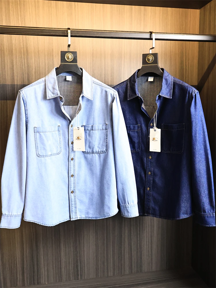 

Джинсовый топ из смеси хлопка Waed irt Jaet Long Sve, свободный крой с воротником, осенний однотонный универсальный повседневный мужской топ Faion