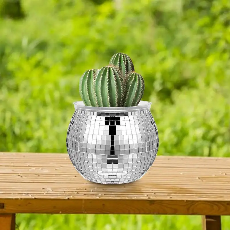 Mini Disco Ball Flower Pot Disco Ball Flower Vase Disco Planter Disco Ball Plant Holder Disco Planter Silver Mirror Glass Decor