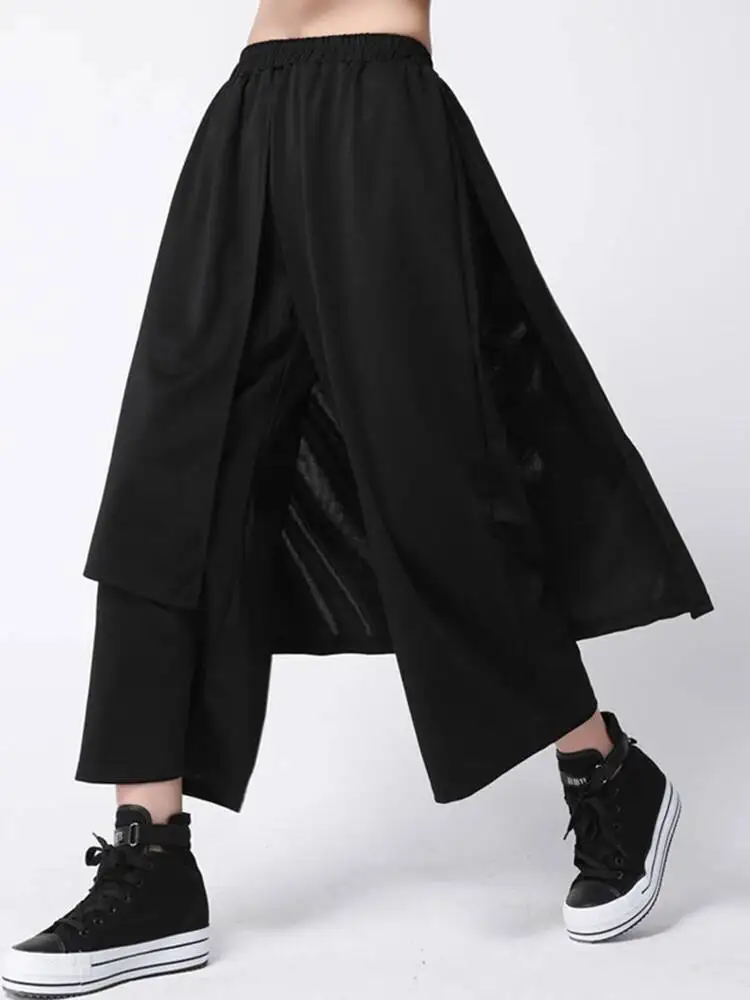 

Waist High Elastic Black Irregular Spliced Long Wide Leg Pants New Trousers Women Fashion Spring Autumn 2026 PI64