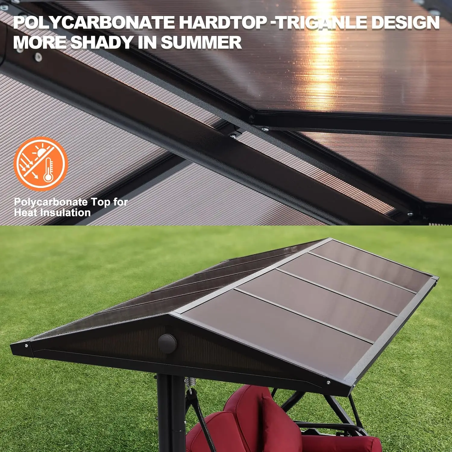 Hardtop Patio Swing Convertible Backrest Side Tables Outdoor 3 Seater, Customized