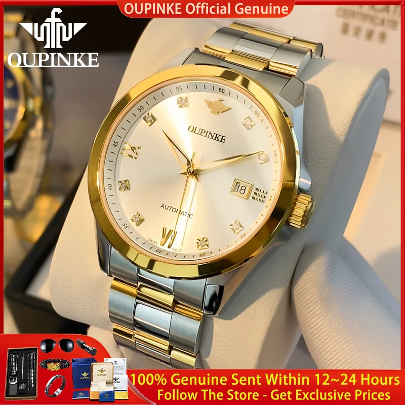 

Мужские механические часы OUPINKE с швейцарским механизмом, роскошные, с настоящими бриллиантами, полностью автоматические, с HD-подсветкой, водонепроницаемые, брендовые часы 3199