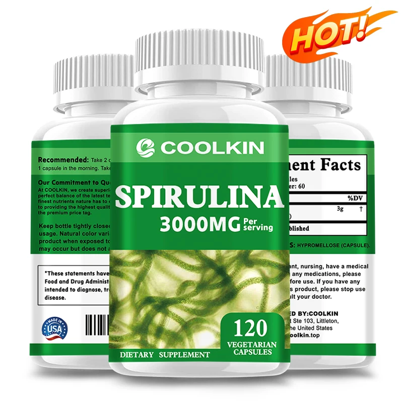 Spirulina Capsules -  Green Superfood Heart Support Eye & Brain Health, Antioxidant