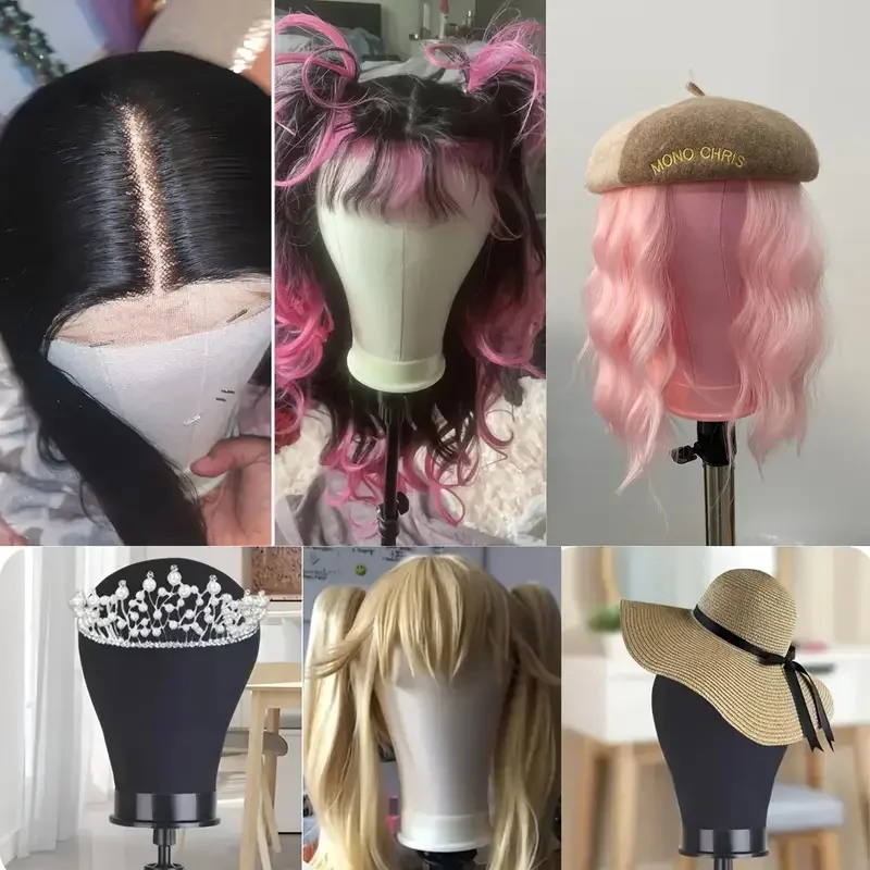 55.88cm プレミアムウィッグヘッドマネキン 取り付け穴付き - リアルな輪郭、ウィッグキャップとスタイリングアクセサリーが含まれます