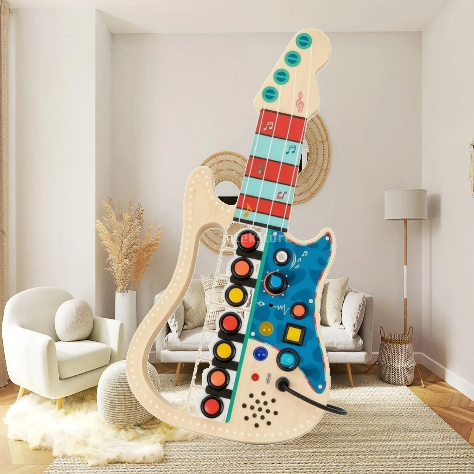 Guitar Busy Board Interactive Wooden Busy Board Switch Toy Educational Travel-Friendly for Toddlers, Airplane