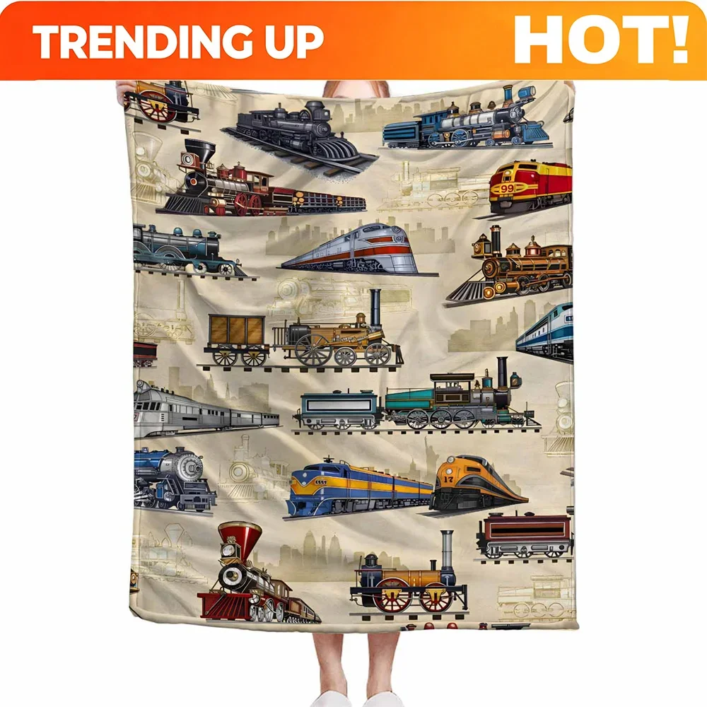 Customization Small Train Microfiber Throw Blanket, Train Leisure Cover Blanket, Locomotive Lunch Break Blanket Home Travel Camp