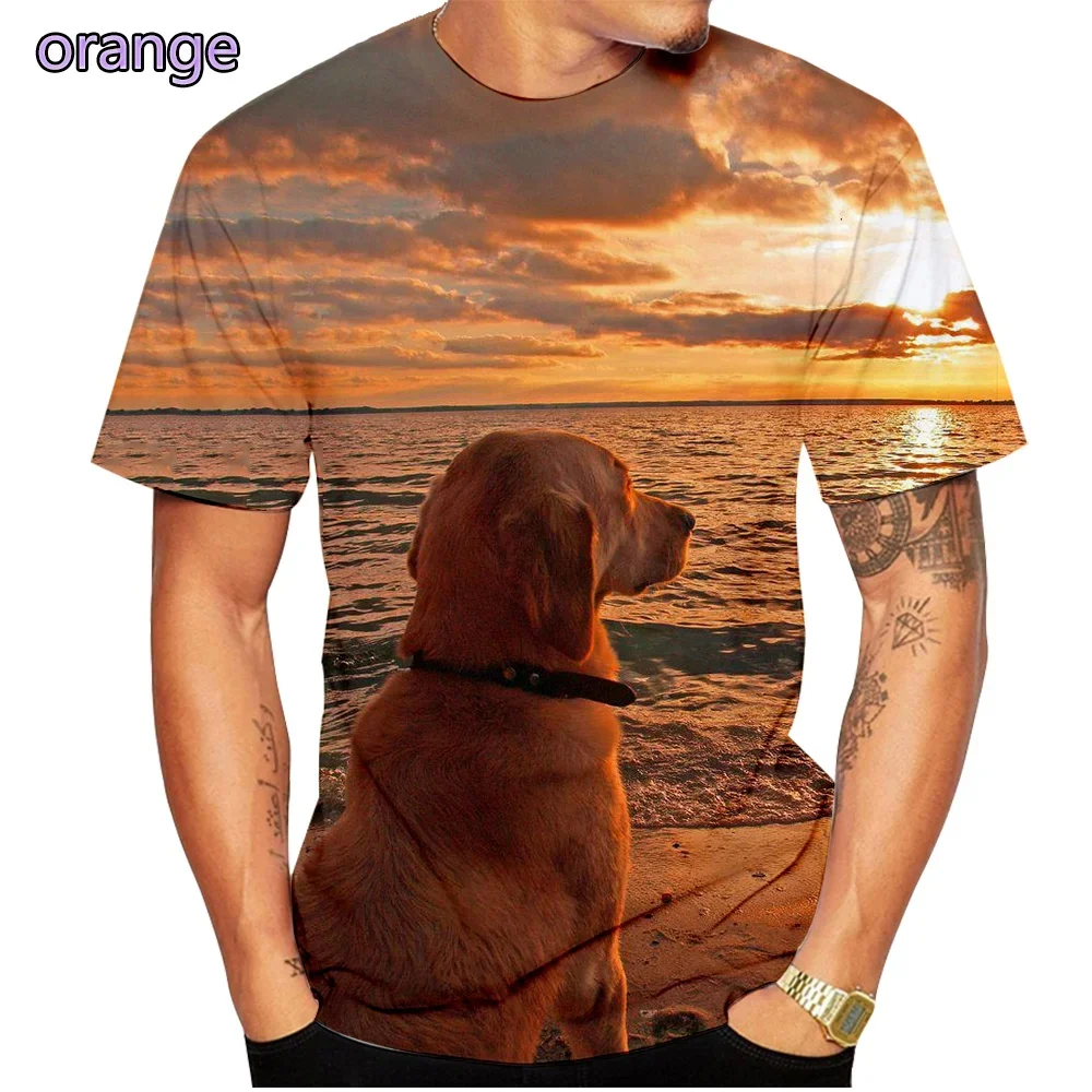 2024 Fashion Short Sleeve Cute Dog Summer 3D Printed T-Shirt Golden Retriever Fashion Casual Men\'s T-Shirt