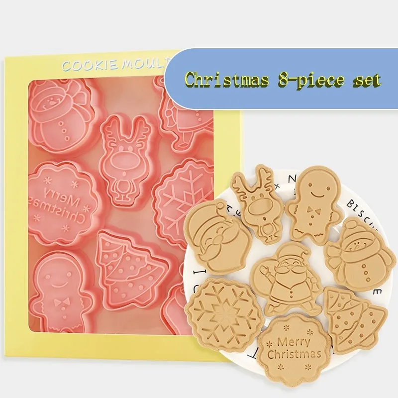 8 Pcs/Set DIY Christmas Cartoon Biscuit Mould Cookie Cutter 3D Biscuits Mold ABS Plastic Baking Mould Cookie Decorating Tools