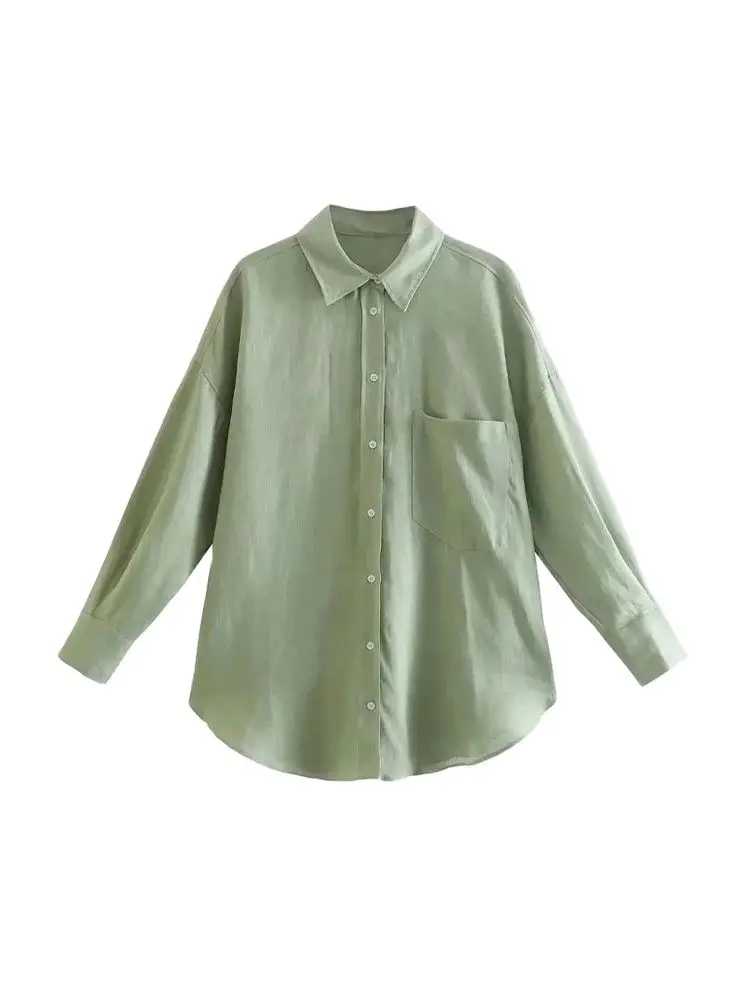 Women Fashion With Pocket Oversized Shirts Vintage Long Sleeve Button-up Female Blouses Blusas Chic Tops view 2