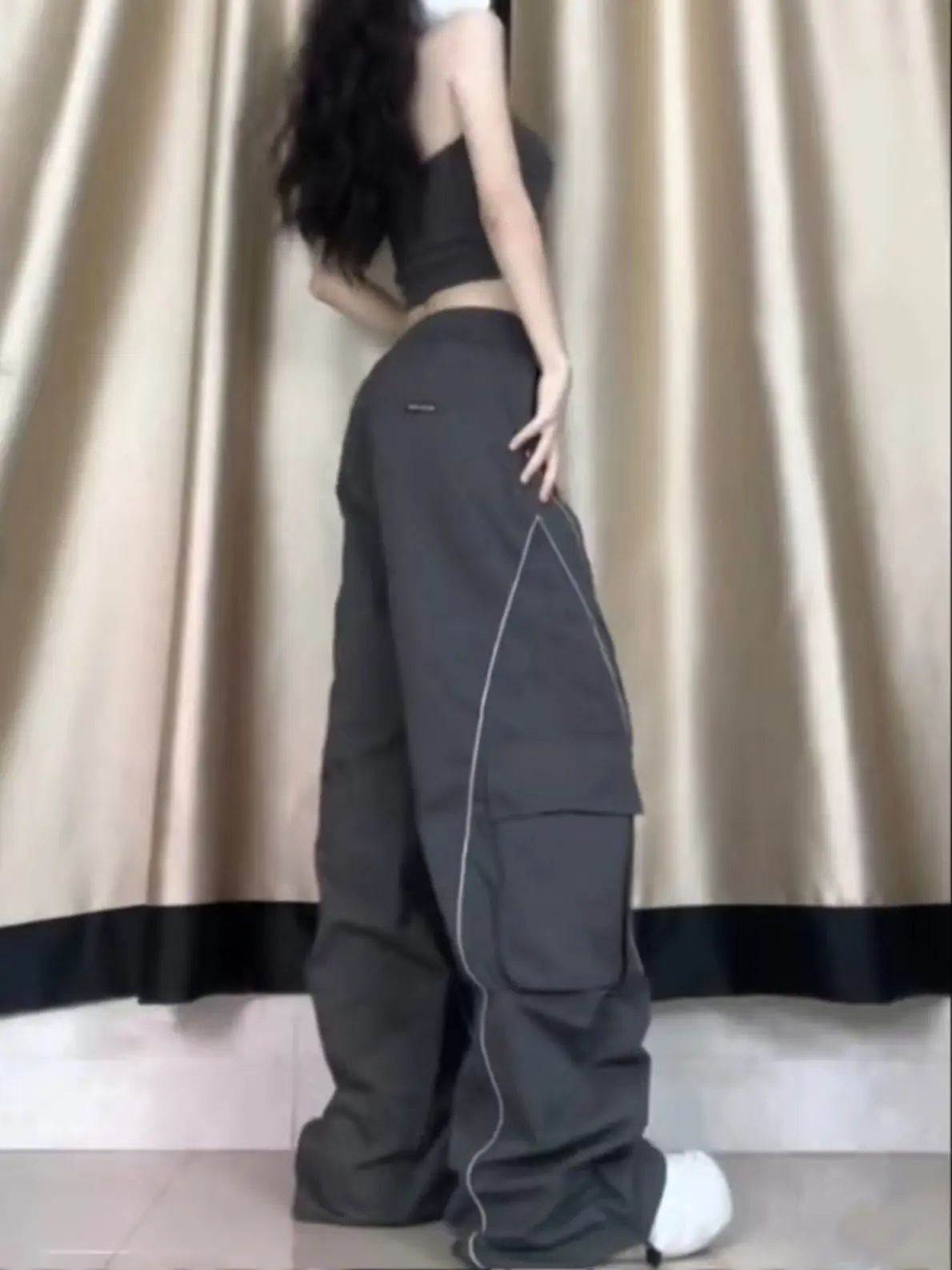 American Sle taille haute jambe large pantalon de travail femmes grande taille mince sport décontracté ey pantalon à la mode rue Sle