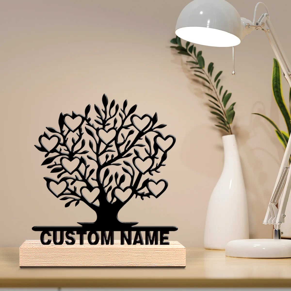 1pc Fashion Personalized Custom The Giving Tree Metal Art With Wooden Base Tabletop Decoration Cosmic Wooden Base Decor for Spa