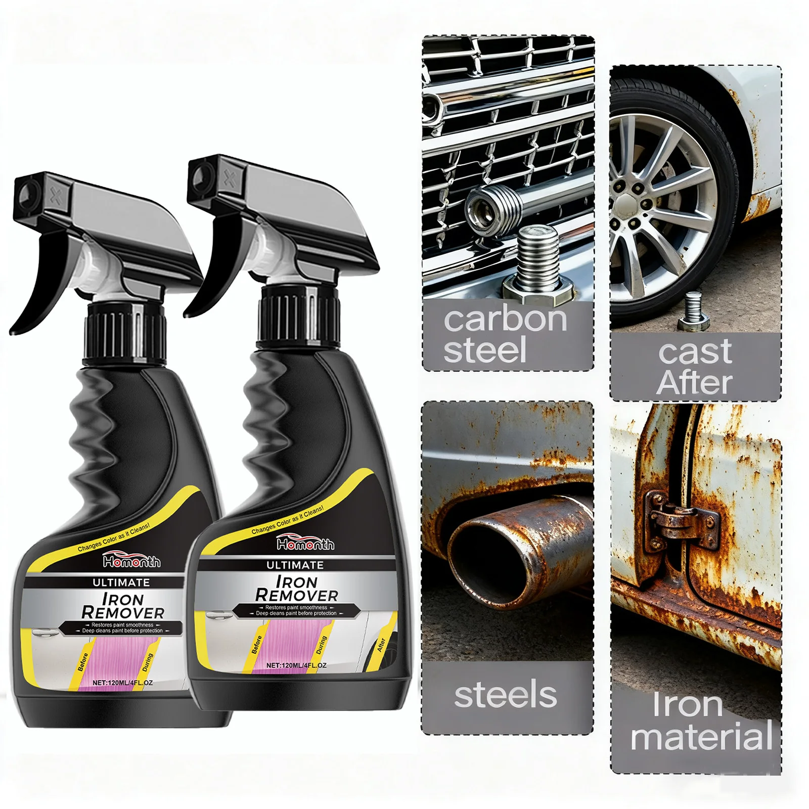 Limpiador de ruedas de coche, eliminador de óxido, pulidor desengrasante automático para llantas de aleación, piezas de Metal, protección antioxidante, pulverizador de acción rápida, 2 uds.