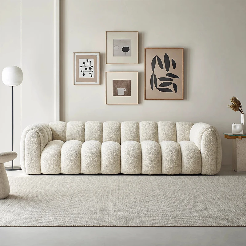 Luxury Floor Sofa Berber Fleece Nordic Living Room 3 Seater Modern Cloud Recliners Sofa Lounge Straight Row Home Furniture