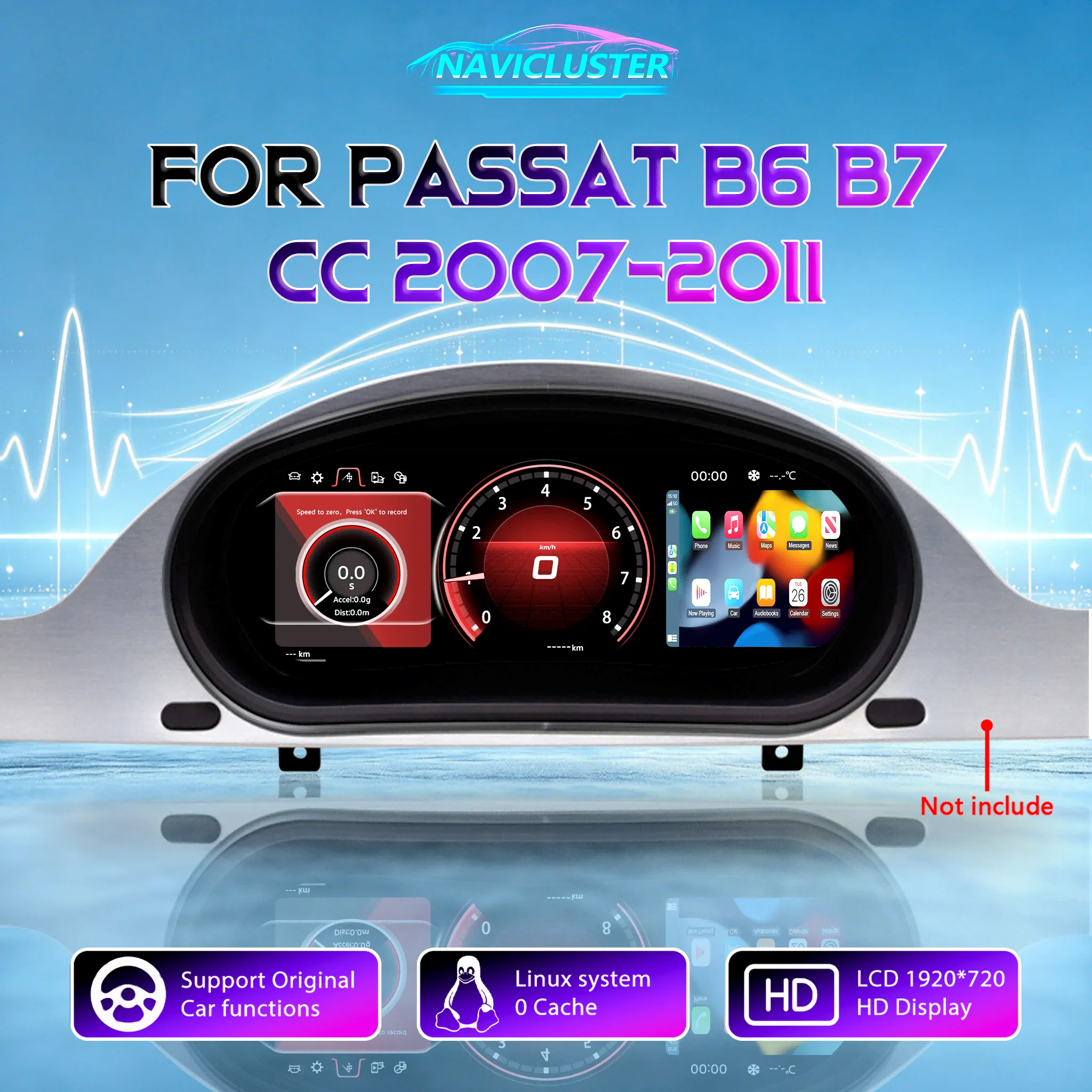 Cruscotto digitale con schermo LCD HD da 12,3'' per VW Passat B6 Magotan B7 CC 2007 8 9 10 11 12, pannello strumenti virtuale, tachimetro digitale, cockpit