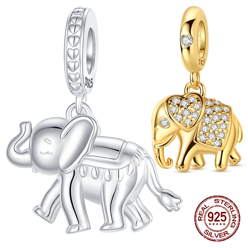 

2025 Hot Sale 3D Lucky Elephant Dangle Charm Micro-Paved Zircon Pendant Fit Original Bracelet Necklace for Women DIY Gift