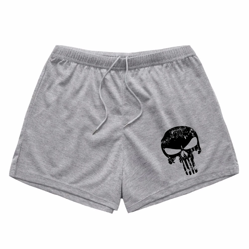 Men\'s Cotton Running Shorts animal Bodybuilding Workout Jogging Shorts Fitness Short Pant Male Gym Skull Shorts