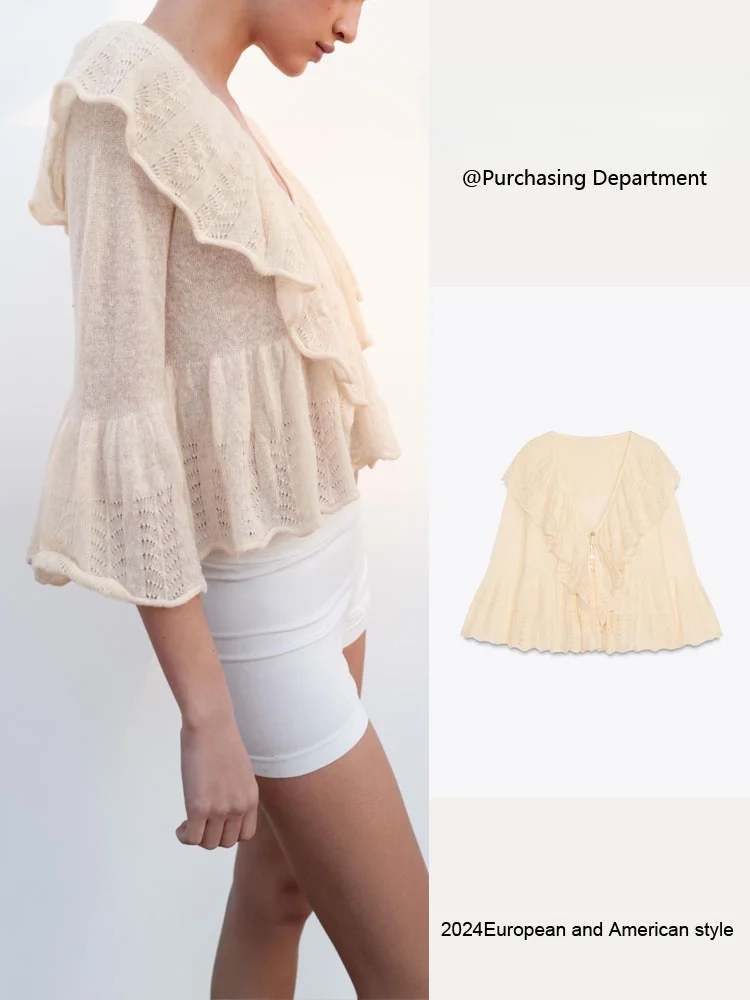 

Spring New Arrival Women's Faion Layered Decorative Elegance V-ne Simple Thin Knitted Sweater Long Sve Commute Sle