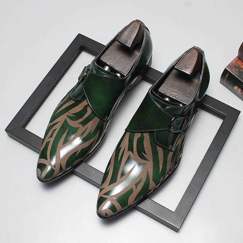 Classic Retro Dress Men's Monk Leather Shoes with Pointed Toe Buckle Business Office Wedding Comfortable Men's Oxfords Shoes