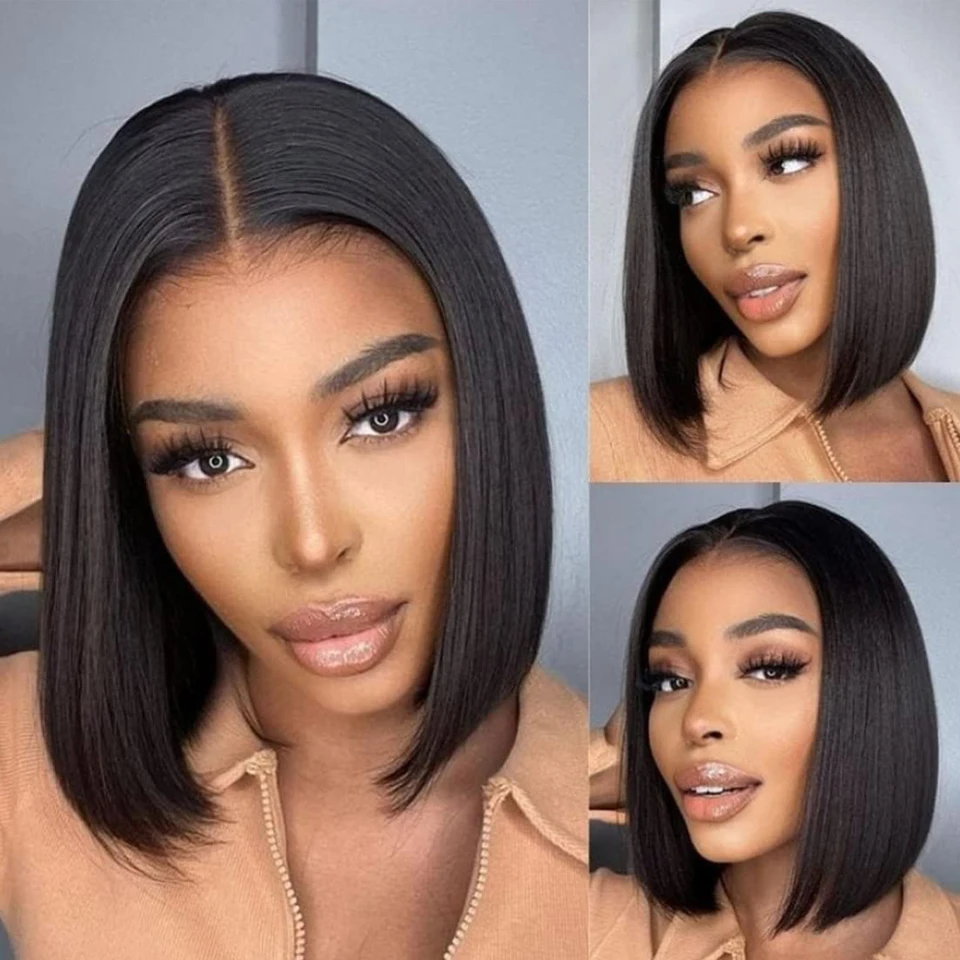 Perruque Bob Lace Front Wig naturelle brésilienne ombrée, cheveux courts, balayage, pre-plucked, pour femmes africaines