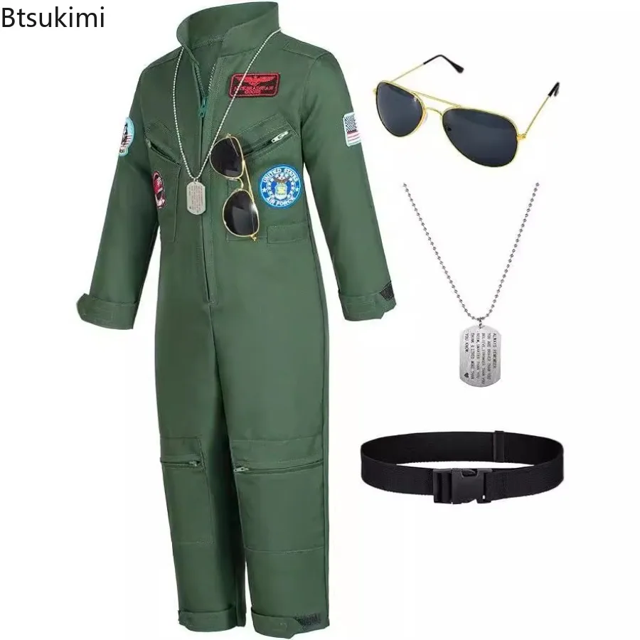 Disfraz de Piloto Militar para Niños con Cremallera Bordada, Mono de Astronauta, Disfraz para Fiesta de Halloween, Actuación Infantil
