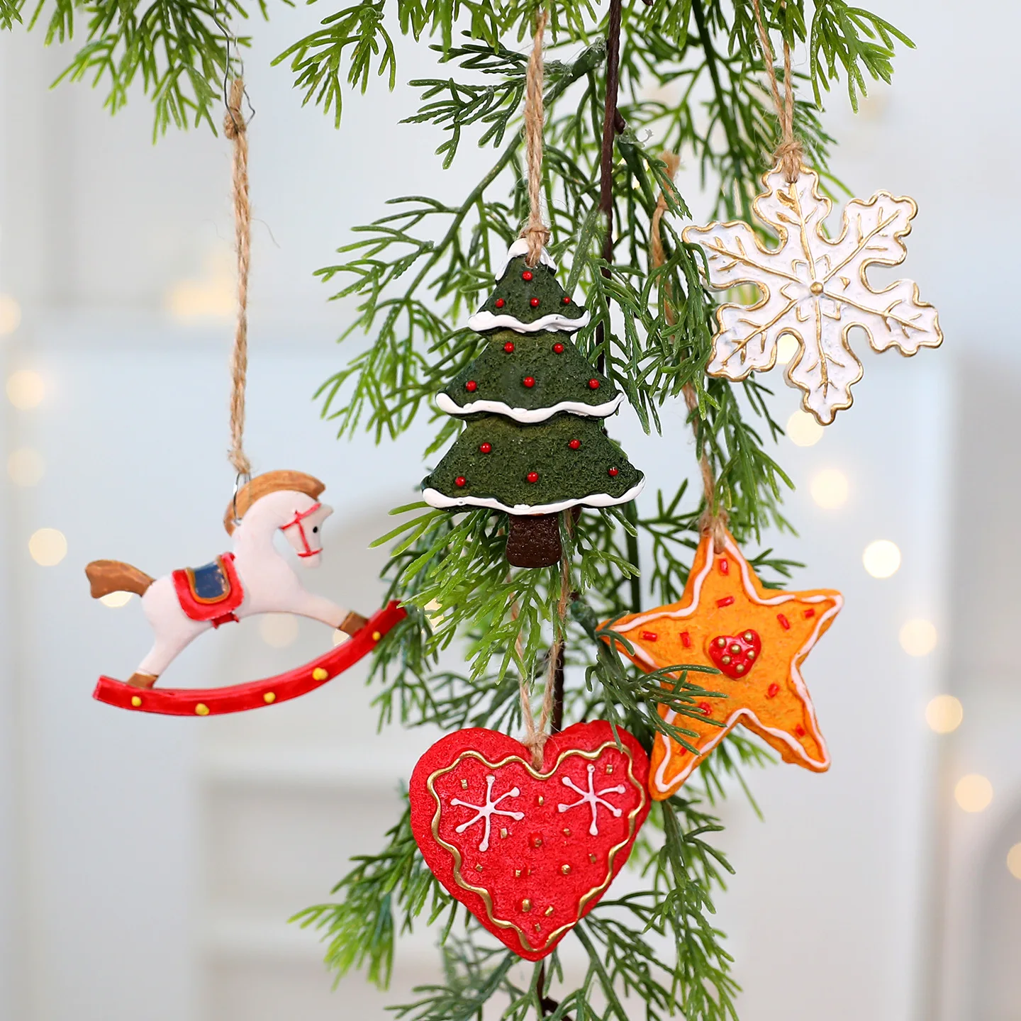 2Pcs Vintage Christmas Resin Ornaments Snowflake Heart Star Xmas Tree DIY Hanging Pendants Holiday Decor