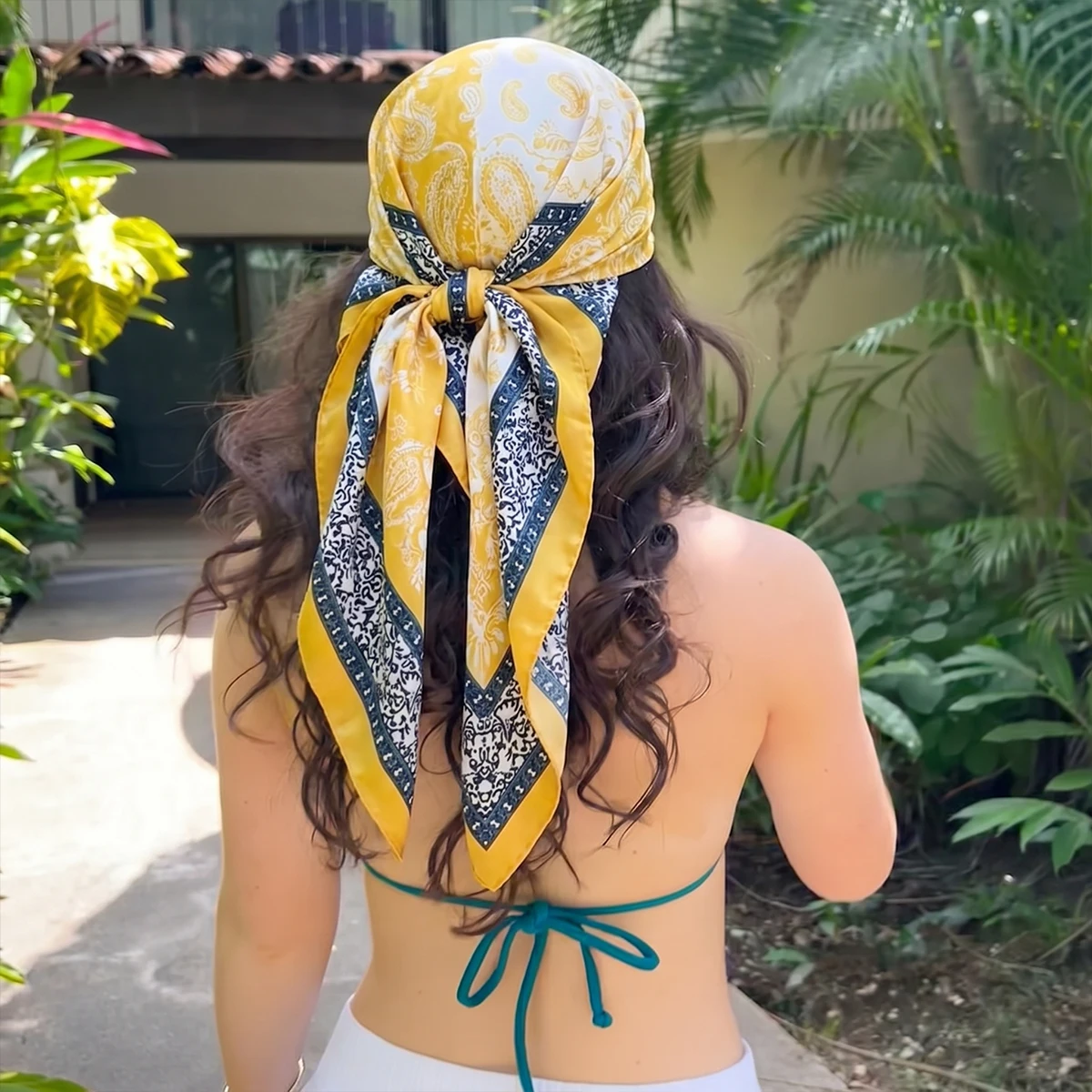 Damen Frühling Sommer 90cm Quadratischer Schal Satin Seidenschal Kopftuch Weibliches Foulard Strand-Bandana Damen Halstuch Haarband