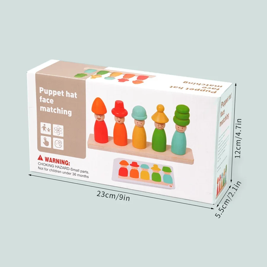 Jouets de tri des couleurs Montessoris jouets d'apprentissage précoce en bois motricité Fine chapeau de marionnette Match de visage jouets empilables créatifs pour enfant