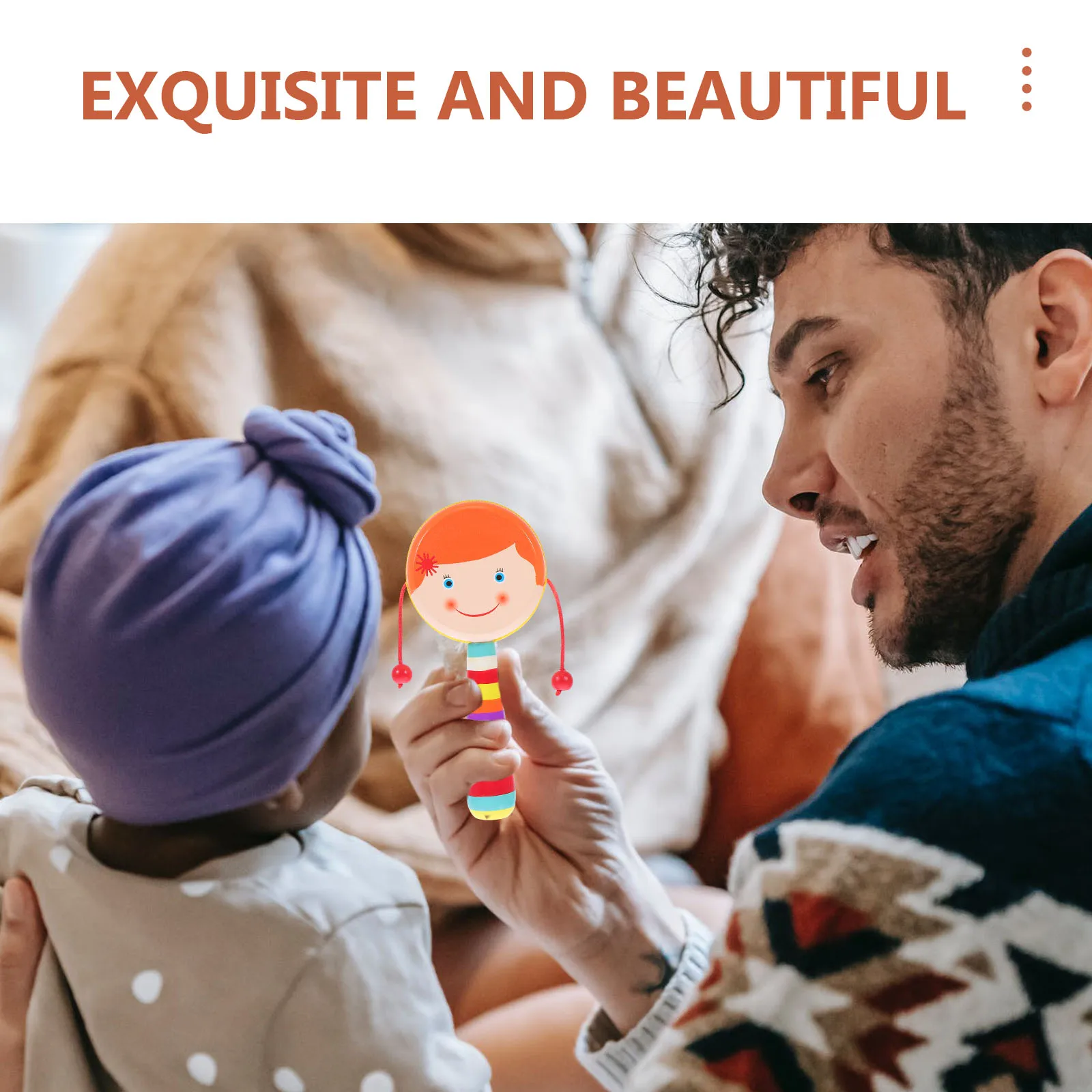 

1Pcs Wooden Rattle-Drum Adorable Shape Hand-Cranking Musical Plaything for Toddler Listening Skill Development Newborn Gift