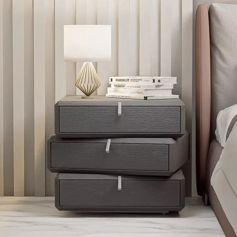 Furnitures 3 Drawers Storage Space Nightstands Aesthetic Space Saving Side Bedsides Table 360 Degree Rotation Bedroom