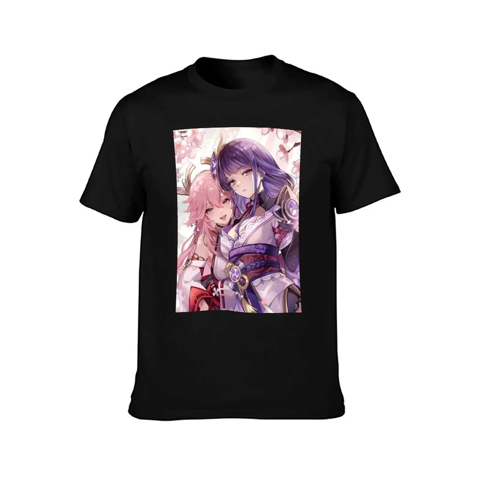 Yae Miko and Baal T-Shirt Basic Short Sleeve Cotton Blend T-Shirt