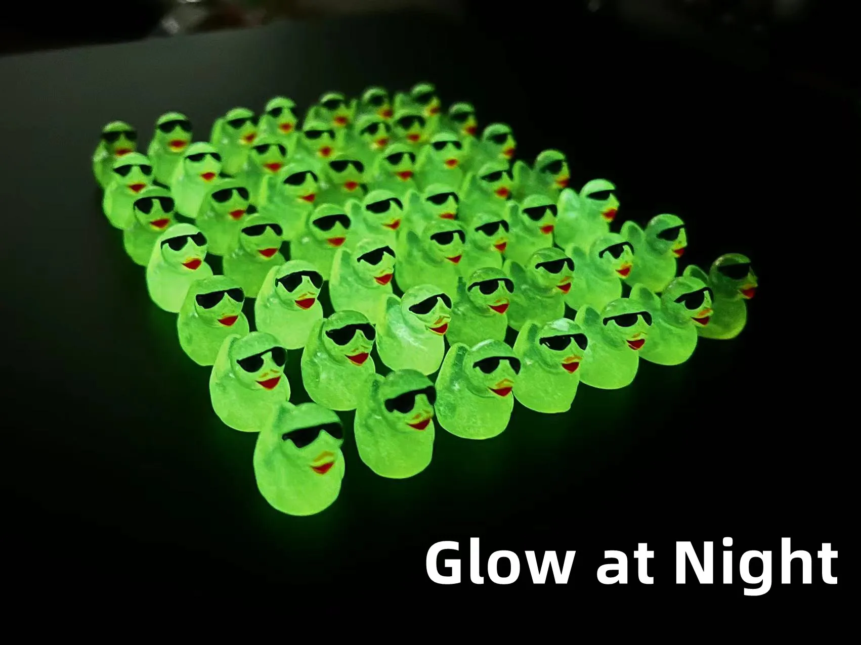 50PCS Luminous Mini Ducks with Glasses Fairy Garden DIY Accessories Miniature Yellow Duck Desk Decoration Figures Glow At Night