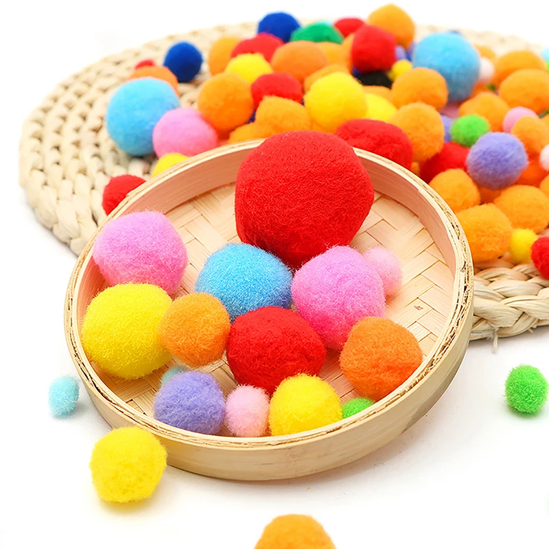 1bag New Colorful High-bounce Plush Ball DIY Kindergarten Children Creative Hand-crafted Art Material Pomball