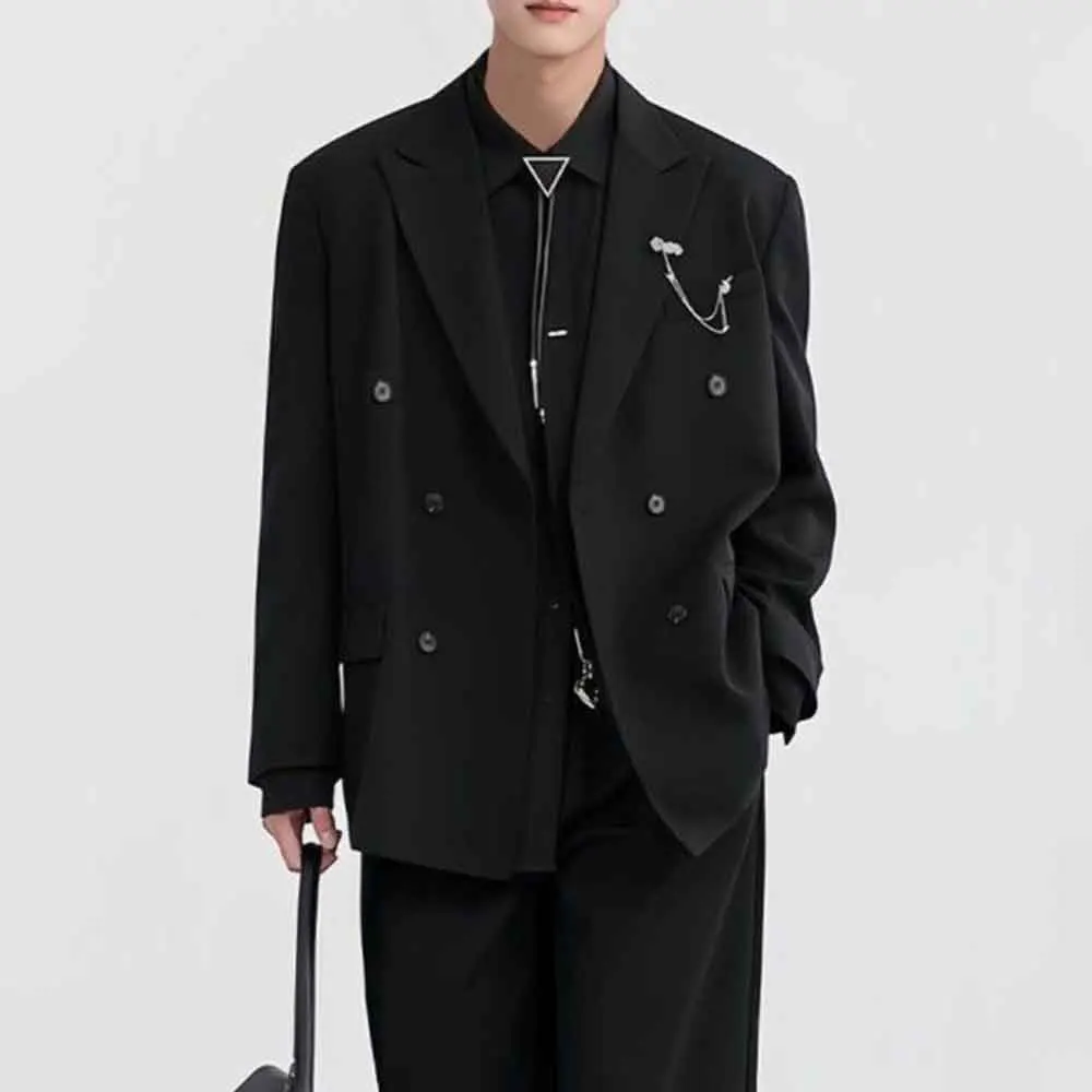 

Осенний новый мужской однотонный пиджак с длинными рукавами, американский ретро-модный тренд, свободные простые повседневные мужские топы High Street