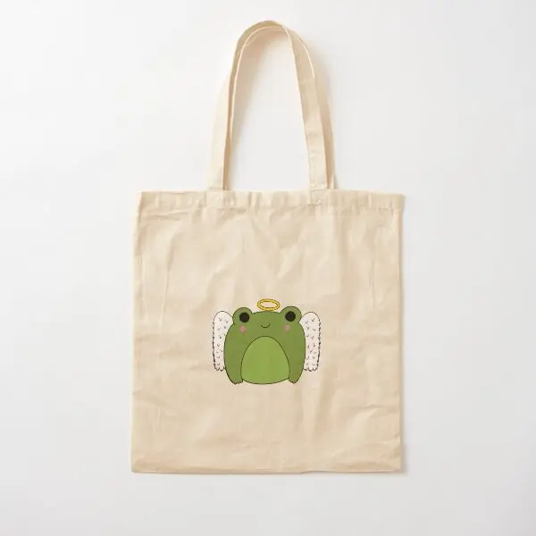 Angel Froggie Cotton  Canvas Bag Travel Women Fabric Fashion Ladies Shopper Tote Shoulder Bag Foldable Casual Unisex Designer