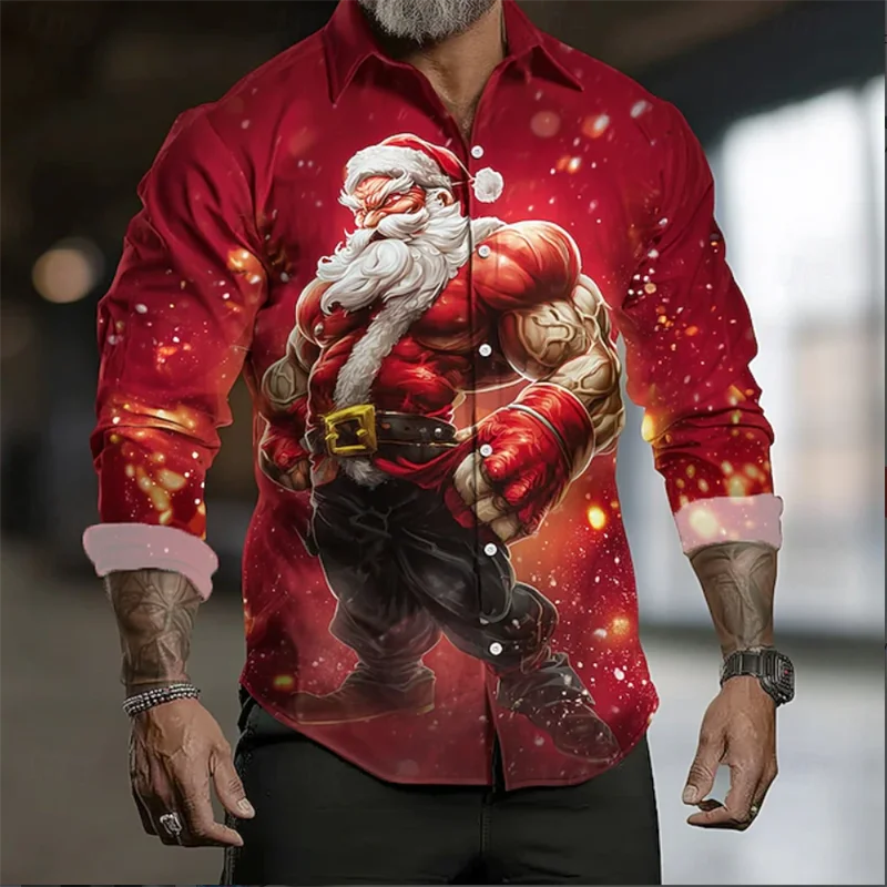

Christmas Men's Long Sleeve Shirt Button Shirt Casual Shirt 3D Snowflake Print Long Sleeve Fashion Comfortable