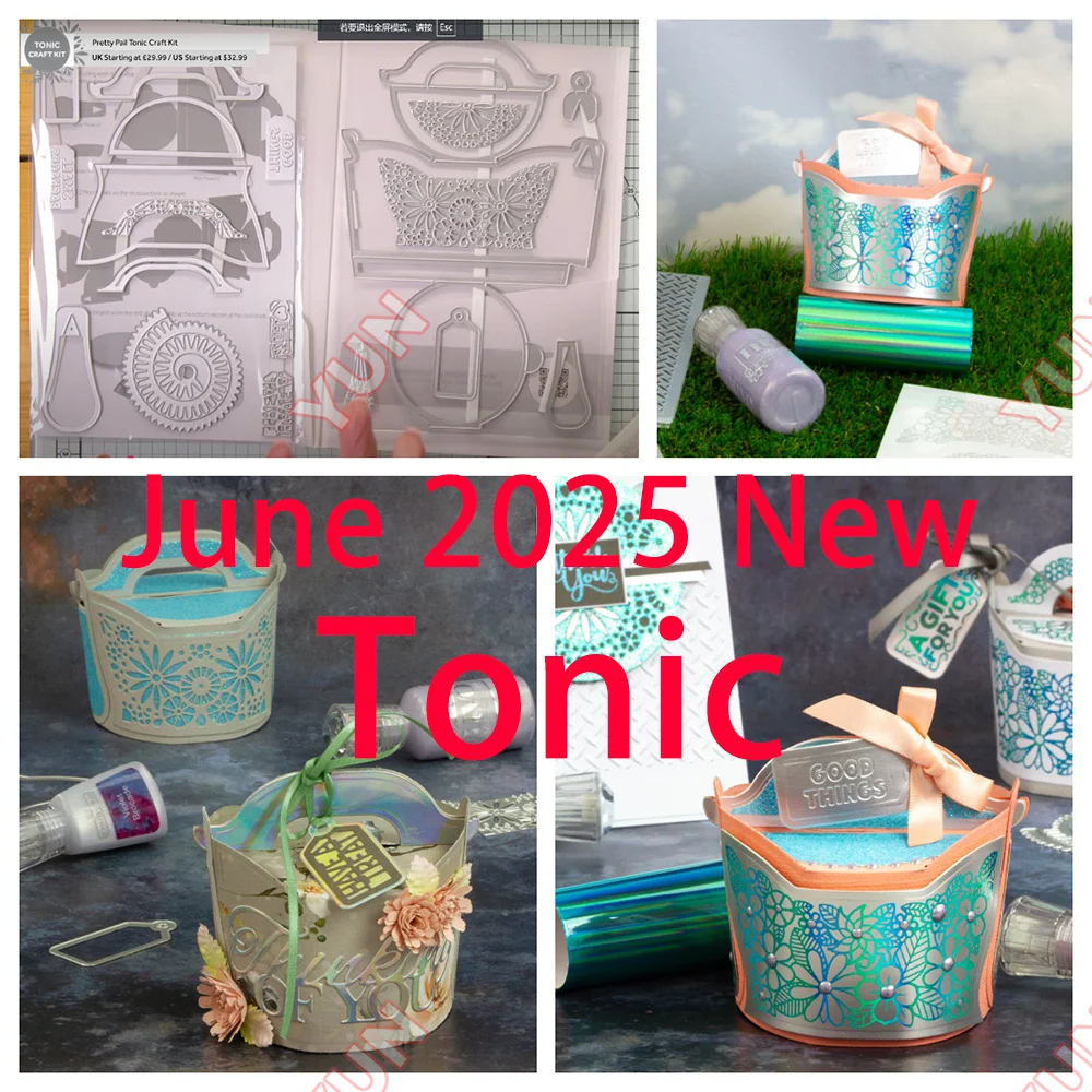 

2025 New Metal Cutting Dies Pretty Pail Box Set Stamps Crafts Silicone Stamps DIY Scrapbooking Home Greeting Card Gift Box Molds